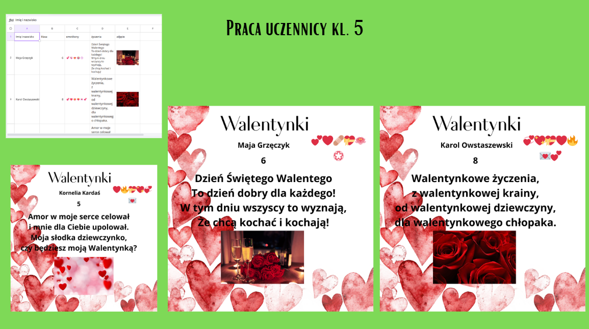 zrzut ekranu na&nbsp;kt&oacute;rym widać wykonane kartki walentynkowe z&nbsp;zad. 5